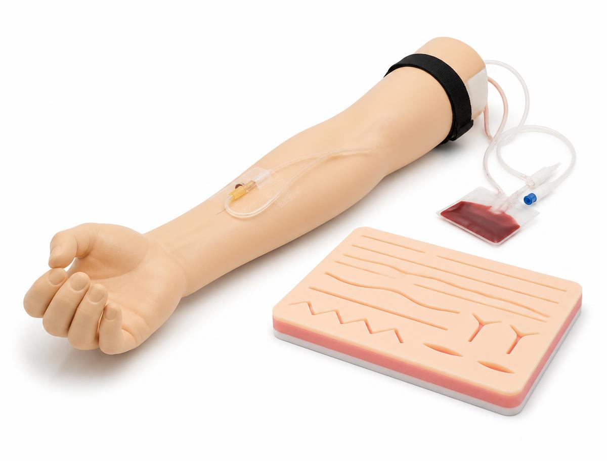 Clinical skills task trainer arranged on a training table